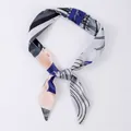 Elegant narrow fashion scarf with geometric print for hair, neck and bags decoration, X45. - X45