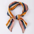 Colorful narrow striped silk scarf in gold and blue for bag handle and hair ribbon - X80
