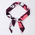 Narrow floral silk scarf hair band and decorative bag ribbon in pink and purple colors - X50