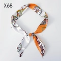 Elegant orange and white narrow silk scarf with vintage carriage wheel pattern for bags - X68
