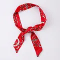 Elegant red narrow silk scarf with vintage chain print for hair styling and bag decor - X62