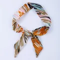 Narrow silky scarf with colorful leaf pattern for bag handle decoration or hair tie - X71