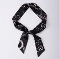 Black narrow skinny silk scarf with elegant chain pattern for handbag and hair accessory - X59