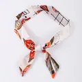 Narrow silk hair ribbon scarf with hot air balloon print for bags and hair styling - X44