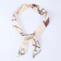 Elegant narrow silk scarf with chain print for bag handle or hair accessory - X46