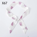 Elegant white narrow silk scarf featuring a purple heart pattern, SKU X67 variant - X67
