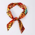 Elegant skinny leaf print silk-like scarf for hair band and handbag decoration - X79