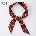Elegant brown skinny scarf with white chain print for bag or hair styling. - X61