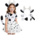 Kids black and white spotted cow costume set with tutu dress and matching accessories - Black and White Cow 4-Piece Set
