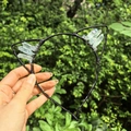 Handmade cat ear headband with white crystals and black frame for bohemian party style - No.51 White Transparent