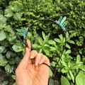 Handmade cat ear headband with green crystal clusters and clear beads on black wire - No.56 Emerald Green
