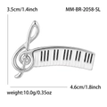 Spilla per pianoforte a chiave di violino argento con dimensioni 4,6cm x 3,5cm elegante - Argento