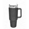 Bling 40oz black rhinestone insulated stainless steel tumbler with handle and straw - 1200ml (40oz) / Black Mesh Black Rhinestones