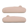 Portable silicone makeup brush travel holder in dusty pink with embossed icons - Brush Organizer with Brushes / Khaki