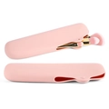 Pink silicone makeup brush travel holder with side opening for easy tool access - Brush Organizer with Brushes / Dark Pink