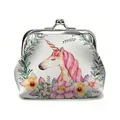 Vintage unicorn floral coin purse with kiss-lock closure and watercolor artwork - Unicorn with Branches