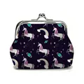 Macro detail of retro unicorn coin purse with celestial patterns and metal ball clasp - Unicorn and Rainbow
