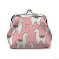Pink vintage kiss-lock coin purse featuring hand-drawn alpaca pattern design - Pink Alpaca