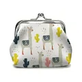 Retro kiss-lock coin purse in white featuring alpaca and cactus prints with silver frame - Alpaca and Cactus