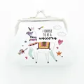 Cartoon alpaca printed white coin purse with metal clasp closure and unicorn slogan - Heart Alpaca