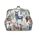 Cartoon alpaca and cactus print coin purse with silver metal kiss-lock closure - Colorful Alpaca