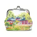 Retro kiss-lock coin purse featuring traditional Chinese garden watercolor illustration - Red House Reflection