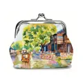 Vintage clasp coin purse with watercolor landscape painting on premium faux leather - Water Town