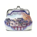 White mini clasp purse with ink-wash Jiangnan landscape print and silver metal buckle - Classic Window View