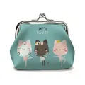 Porte-monnaie vert menthe avec imprimé chat, fermoir kiss-lock et cuir texturé - Chat Danse du Cygne