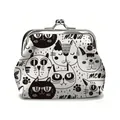 Mini cat print coin purse with silver metal clasp closure and creative leather design - Black & White Cat