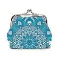 Ethnic bohemian coin purse with blue mandala pattern and silver metal clasp closure - Blue White Mandala