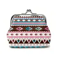 Retro bohemian geometric pattern coin purse with a vintage silver metal clasp closure - Multi-color Geometric Mandala