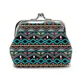 Vintage bohemian coin purse with colorful geometric patterns and silver metal clasp - Black Blue Pink Orange Geometric
