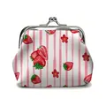 Vintage kiss-lock coin purse with pink stripes and watercolor strawberry pattern - Strawberry