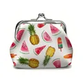 Mini kiss-lock coin purse with vibrant watercolor fruit patterns and silver metal clasp - Watermelon Pineapple