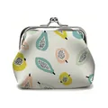 Retro clasp coin purse featuring colorful papaya pattern on white textured faux leather - Kiwi