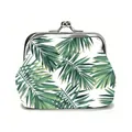 Mini clasp coin purse with green tropical palm leaf print and silver metal closure - Green/White