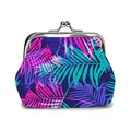 Mini floral kiss-lock coin purse with tropical leaf pattern and silver metal clasp - Reddish Purple