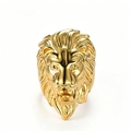 Men's bold hip hop lion head ring with polished golden finish and detailed mane texture - US 7 / Pure Gold Color (06407)