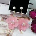 Orecchini pendenti a fiore rosa con perle bianche e accenti di cristallo scintillante - Rosa-Fiore
