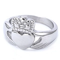 Classic silver stainless steel Claddagh ring with traditional heart, hands and crown design - US 6 / Silver (03202)
