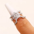 Elegant silver-plated cubic zirconia nail tip ring set with pear-shaped stones - Pear-Shaped Zirconia Nail Ring Set (4025)