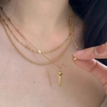 Triple-layer 18K gold plated titanium necklace featuring ball, twist, and cross chains - Triple Chain Cross (H177) / Gold