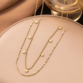 Double layered 18K gold plated titanium steel necklace featuring small star pendants - Double Pentagram Style (H1005) / Necklace / Gold
