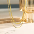 Double-layer 18K gold-plated titanium necklace with flat snake and paperclip chains - Blade Paperclip Double Chain Necklace (H1115) / Gold