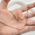 Minimalist 18K gold plated titanium steel necklace with colorful enamel beads - Colorful Rice Beads (H157) Gold