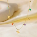 18K gold plated titanium necklace with colorful beads and floral charm pendants - Colorful Bead Cross (H1261) Gold