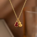 18K gold plated titanium necklace with double gourd pendants in red and gold finish - Wine Red Double Gourd (H213) Gold