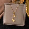 Minimalist double butterfly pendant necklace in 18K gold plated finish with matte texture - Double Butterfly (H1107) Gold