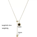 18K gold-plated titanium steel Y-necklace with black enamel disc pendant and gold bead - Black and White Double-Sided (H6124) Gold